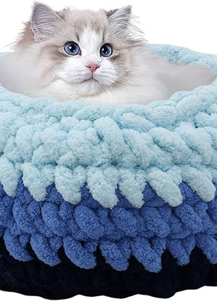 Ombre Gradient Round Cat Bed for Indoor Cats, Chunky Knit Washable & Plush Pet Bed, Cozy Nest with Non-Slip Bottom for Small Medium Cats