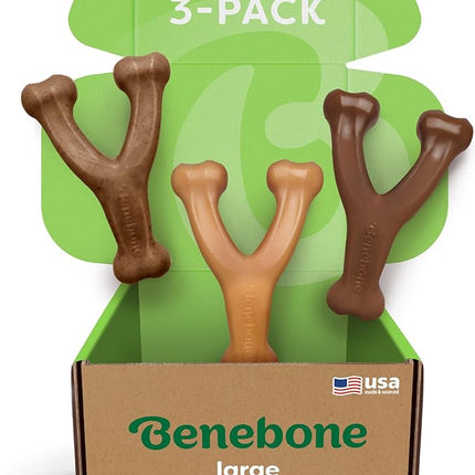 Benebone Large 3-Pack, Wishbone Durable Dog Chew Toy for Aggressive Chewers, Real Bacon, Chicken, Peanut Butter, Made in USA, Variety Pack