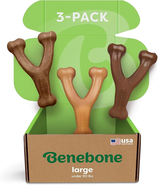 Benebone Large 3-Pack, Wishbone Durable Dog Chew Toy for Aggressive Chewers, Real Bacon, Chicken, Peanut Butter, Made in USA, Variety Pack