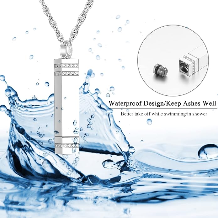 abooxiu Urn Necklace for Ashes Memorial Cremation Jewelry for Ashes Stainless Steel Ashes Jewelry Cube Ashes Necklace Bar Urn Pendant for Women Men