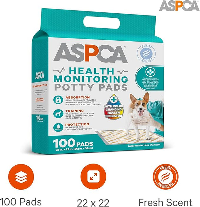 ASPCA Health Monitoring Dog Pee Pads, 100 Count, pH-Sensitive 22"x22" Training Pads, Leakproof and Odor-Controlled, Perfect for Puppies and Small Breeds