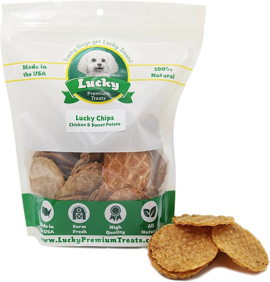 Lucky Premium Treats Chicken & Sweet Potato Lucky Chips for Dogs – Healthy Chicken Dog Treats Made in USA – 2 Ingredient Chicken Jerky Dog Treats – 12 oz Bag