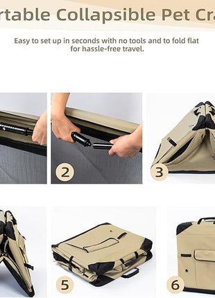 Pettycare 36 Inch Collapsible Dog Crate with Curtains Travel Dog Crate for Airflow and Calm Soft Pet Kennel with Portable Bag and More Chew Proof Mesh Indoor & Outdoor Beige 4 Door Curtains