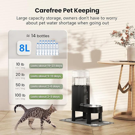 CZPET Elevated Dog Water Bowl Dispenser 8L with Mat for Large Dogs,Tall Raised Pet Waterer Stand,Relieve Neck Pressure,Large Capacity and Drinking Area Noise-Free for Pets (8L+Stand+Mat,Black)