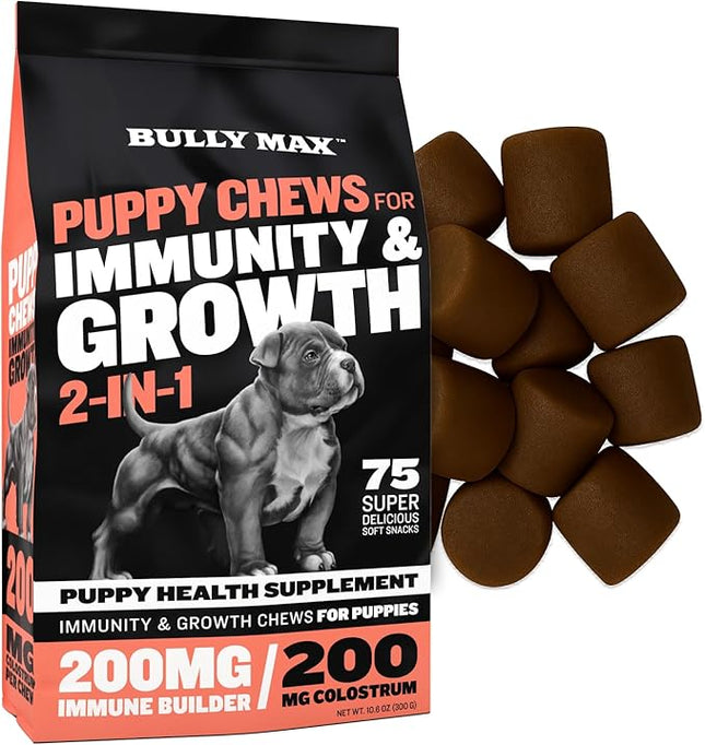Bully Max 2-in-1 Puppy Treats Soft Chews for Immunity & Growth - Dog Vitamins & Supplements - Essential Multivitamin Food Topper for Health & Immune Support - Small, Medium & Large Breed Puppies