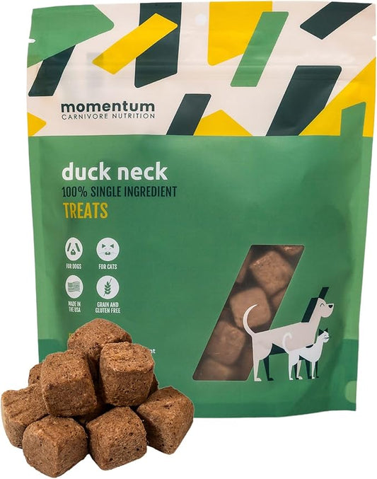 Momentum Carnivore Nutrition Freeze-Dried Duck Neck Dog Treats – Single-Ingredient, Dog & Cat Treats – High-Protein, Grain-Free– 3 oz Bag