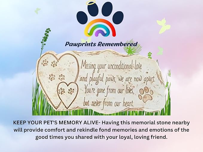 Pet Memorial Stone Marker for Dog or Cat - for Outdoor Garden, Backyard, or Lawn. Pet Grave Headstone Tombstone - Loss of Pet Gift - Made of Weatherproof Resin