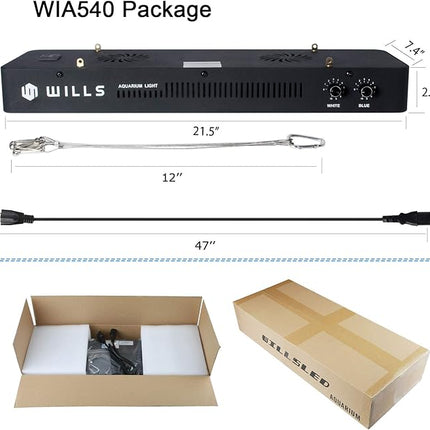 WILLS Full Spectrum Aquarium Light, Reef Lights for Coral with Dual Dimmable Channels, 55 Premium SMD Chips, Daisy Chain Design, Hanging Saltwater Fish Tank Light for SPS/LPS Coral Reef (165W/Black)