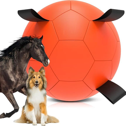 QDAN Herding Ball for Dogs, 25 inch Dog Balls with Straps, Giant Dog Toys Horse Toy, Dog Herding Ball for Australian Shepherd, Orange