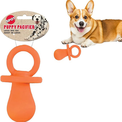 SPOT Puppy Pacifier Latex Dog Toy – Cute Binky-Shaped Chew Toy for Teething Puppies & Small Dogs, Best for Light Chewers, Durable & Non-Toxic with Squeaker, 4.5” – Assorted Colors