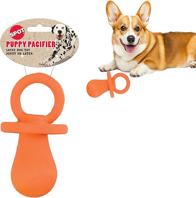 SPOT Puppy Pacifier Latex Dog Toy – Cute Binky-Shaped Chew Toy for Teething Puppies & Small Dogs, Best for Light Chewers, Durable & Non-Toxic with Squeaker, 4.5” – Assorted Colors