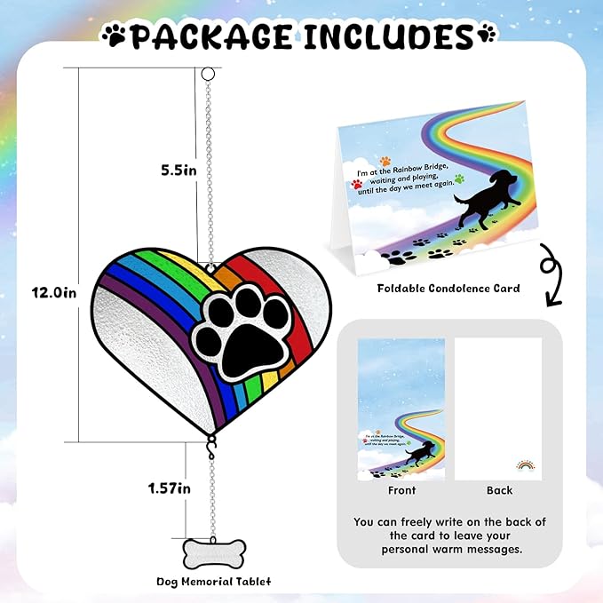 Stained Glass Rainbow Bridge Dog Memorial Gifts for Loss of Dog, Window Hanging Dog Memorial Suncatcher Sympathy Passing Away Pet Memorial Bereavement Dog Gifts, Paw Print