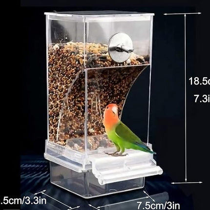 No Mess Bird Feeder,Bird Feeder for Cage,Automatic Acrylic Parakeet Feeder Cage Accessories for Small Birds Parrot Parakeets Canary Cockatiel Finch(Transparent)