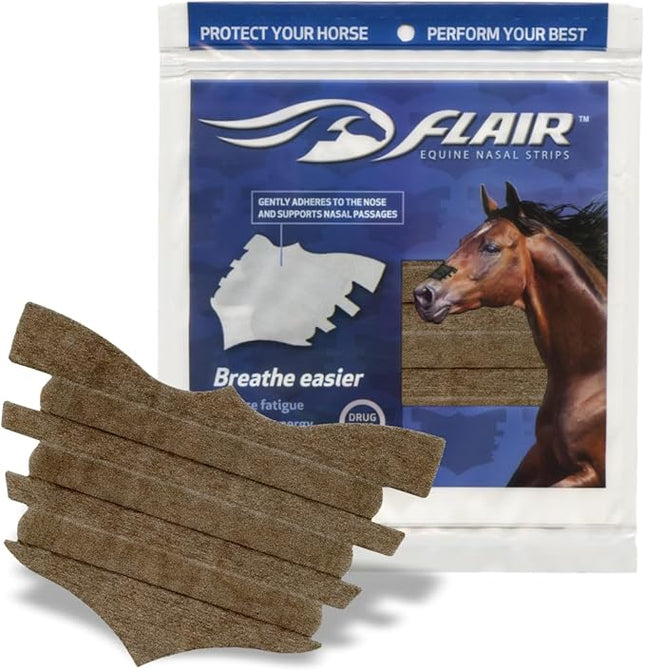 Flair Equine Nasal Strips for Horses (Brown, 6 Pack), Adhesive Equine Nasal Strips & Support, Breathing Improvement for Competition and Training Horses, Equine Health Supplies, Breathing Aid