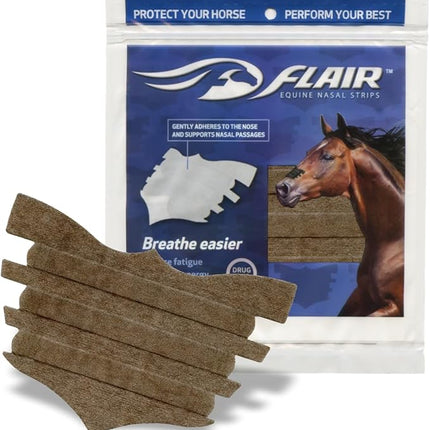Flair Equine Nasal Strips for Horses (Brown, 6 Pack), Adhesive Equine Nasal Strips & Support, Breathing Improvement for Competition and Training Horses, Equine Health Supplies, Breathing Aid