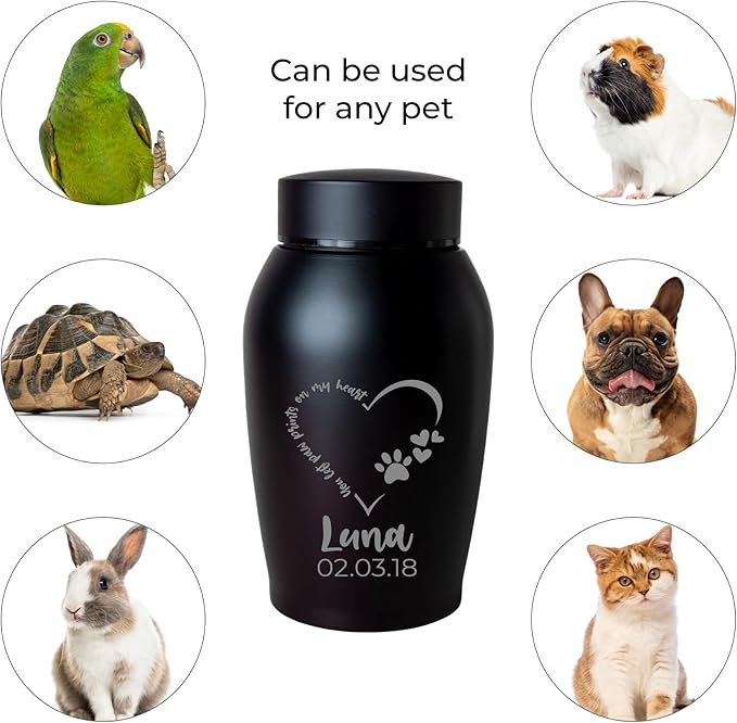 Personalized Cremation Keepsake Pet Ashes Urn Waterproof with Airtight Closure Customized Text Engraving Vase Container Memorial Dog Cat Funeral Decorative (You Left paw Prints on My Heart)