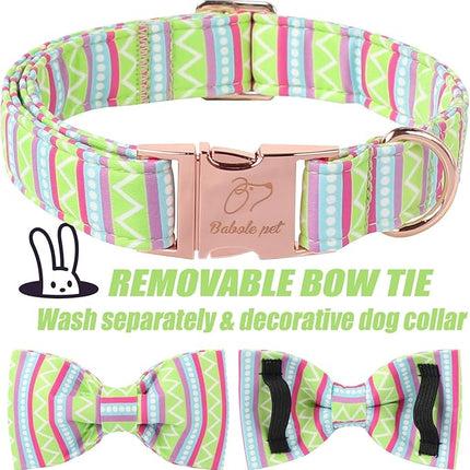 Easter Dog Collar with Bow Tie - Geometry Easter Bowtie Dog Collar Adjustable Heavy Duty Spring Easter Dog Collars for Small Medium Large Dogs XS