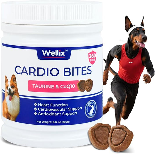 260 Bites Wellix Cardio Bites - Dog Heart Supplements - CoQ10,Taurine,Fish Oil,L-Carnitine for Dogs - Dog Health, Pet Antioxidant Supplements - for Puppy & Large Dogs