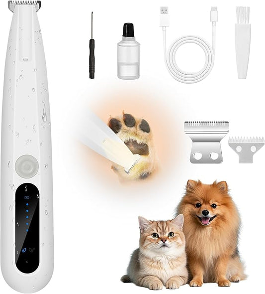 Dog Paw Hair Trimmer, Paw Trimmers for Dog's Feet, Rechargeable, Waterproof, Spare Blade, LED Display, Suitable for Cats & Dogs, Shaver for Paws Eyes Ears Face Buttocks, Dog Grooming Clippers