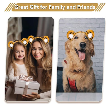 Beviliu 3p Animals Ear Tiger Ears Headband Realistic Fluffy Cat Bunny Dog Monkey Hairband Halloween Christmas Costume for Washing Makeup Cosplay Party