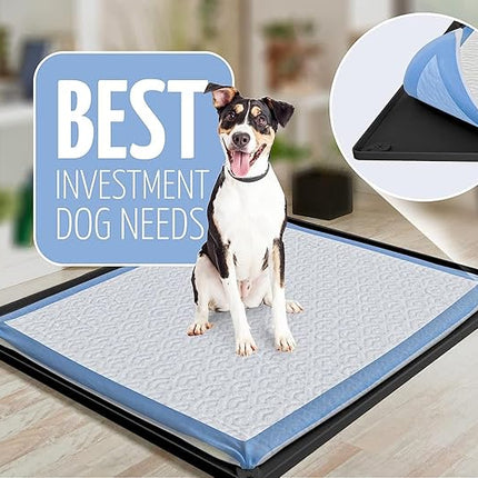 Skywin TidyFriend 2 Pk Pee Pad Holder Tray for 30” x 23” Pee Pads with Corner Lock Holes, Raised Edges, Non-Spill, Easy to Clean Silicone Dog Potty Tray Holder, for Indoor Floor Protection (Black)