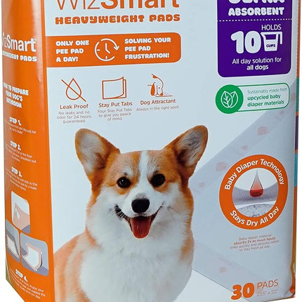 WizSmart Heavyweight Dog Pee Pads for Large Dogs, Puppies, Seniors – Ultra Absorbent, Leak Proof, Odor Control, Quick Dry, Training Pads with Stay Put Tabs – 23.5" x 22", 10 Cup Capacity