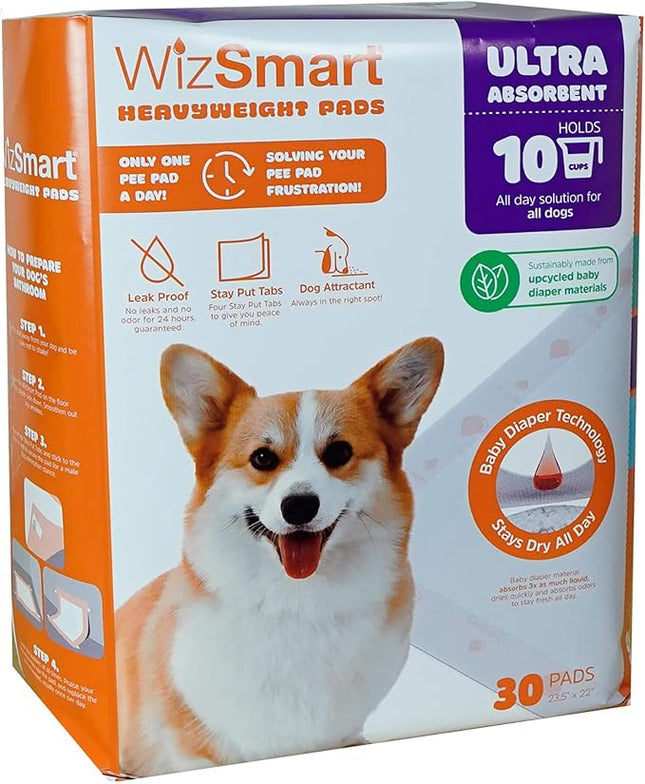 WizSmart Heavyweight Dog Pee Pads for Large Dogs, Puppies, Seniors – Ultra Absorbent, Leak Proof, Odor Control, Quick Dry, Training Pads with Stay Put Tabs – 23.5" x 22", 10 Cup Capacity