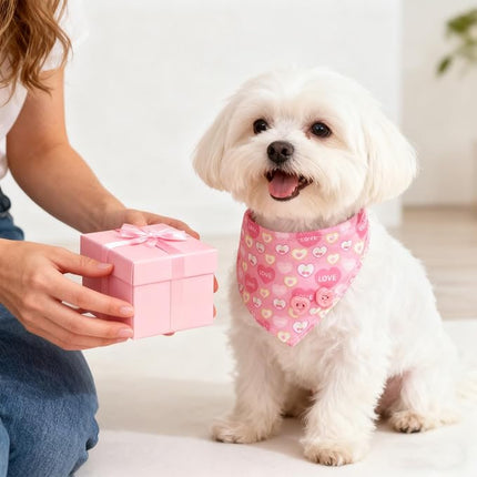 EXPAWLORER Valentine's Day Dog Collar and Leash Set - Pink Heart Dog Bow Tie and Dog Bandana Collar with Bell, Dog Leash Tangle Free, Adjustable Collars for Small Dogs Cats, Holiday Ideal Gift, S