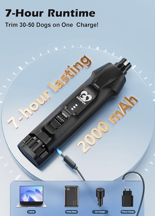 Casfuy 6-Speed Dog Nail Grinder – 50%+ Boost Power Dog Nail Trimmers Quiet with Dust Cap & 2 LED Lights & 2000mAh Battery & 4.8V Motor Electric Pet Toenail File Tool for Large Medium Small Dogs Cats