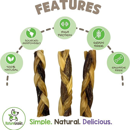Nature Gnaws Braided Gnaws for Dogs 5-6" (3 Count) - Long Lasting for Small and Medium Dogs - Natural Beef Bully Stick Combo Braids - Rawhide Free