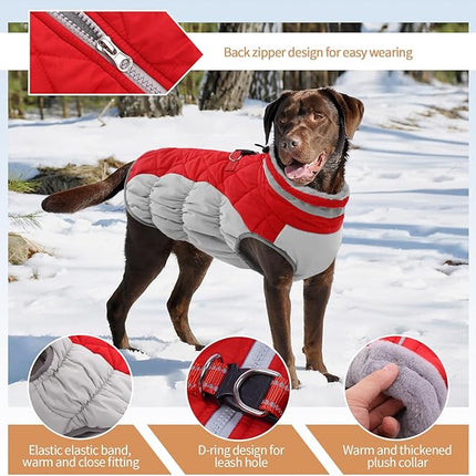 Large Dog Coat, XXLarge Dog Winter Coat, Waterproof Pet Jacket with Back Zipper,Extra Large Pet Coats, Warm Fleece Jacket with D-Ring, Windproof Winter Clothes Golden Retriever,Red,XXL