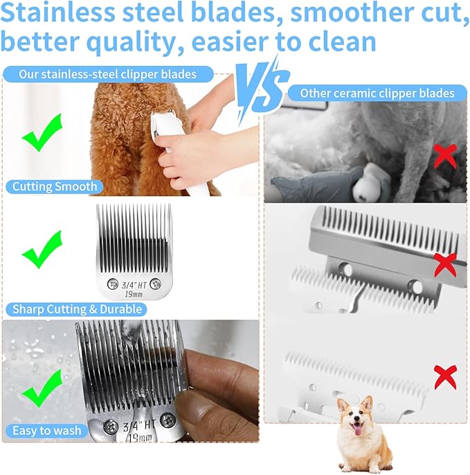 2 Pcs Size 3/4HT Detachable Dog Grooming Blades, Compatible with Andis, Oster A5, Wahl KM10 Series Clippers, Cut Length 19mm, Silver(3/4HT 19mm, 2 Packs)