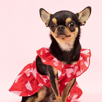 Fitwarm Valentines Day Sweet Heart Dog Dress, Dog Holiday Outfit, Dog Clothes for Small Dogs Girl, Pet Cat Apparel, Red, Pink, Large