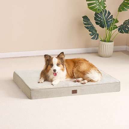 EHEYCIGA Waterproof Dog Bed Orthopedic 41"x27", Memory Foam Pet Bed for XLarged Dogs, Washable Pet Mat with Removable Cover, Beige