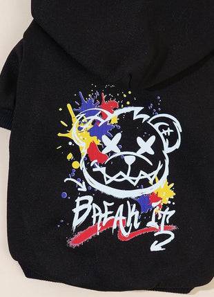 QWINEE Cartoon Bear Print Cat Hoodie Breathable Stretchy Sweatshirts with Hat Warm Cat Clothes for Small Medium Large Cats Dogs Multicolor S