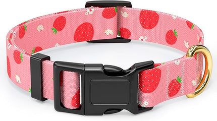 Rnivvi Dog Collar for Large Dogs, Cute Heavy Duty Adjustable Puppy Collar with Quick Release Buckle for Girl & Female, Pet Accessories for Walking Running, L Length 1" Width, Red Strawberries