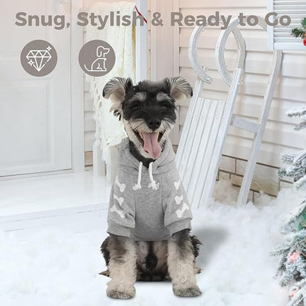BINGPET Bad to The Bone Dog Sweater with Hood and Leash Hole,Warm Fleece Dog Hoodie & Winter Coat for Small to Large Dogs,Cold Weather Pet Clothes(Small)