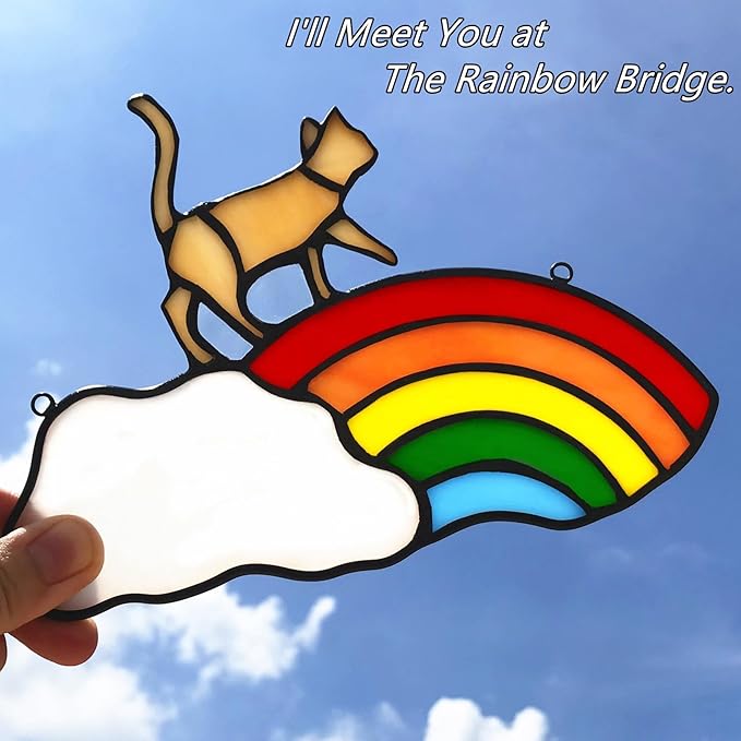 Orange Cat Decor Gifts for Cat Lovers, Stained Glass Window Hangings Cat Suncatcher for Window, Pet Cat Memorial Gifts for Women, Loss of Tabby Cat Sympathy Gifts