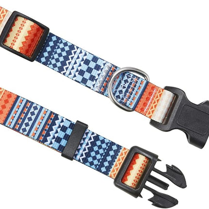 Dog Collar and Leash Set with Bohemia Floral Tribal Geometric Patterns - Soft Ethnic Style Collar Adjustable for Small Medium Large Dogs(Bohemian Orange Set,S)