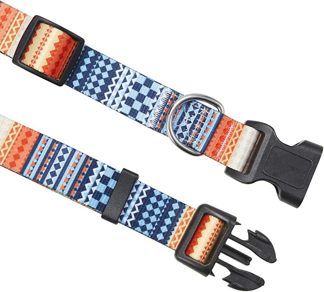 Dog Collar and Leash Set with Bohemia Floral Tribal Geometric Patterns - Soft Ethnic Style Collar Adjustable for Small Medium Large Dogs(Bohemian Orange Set,S)