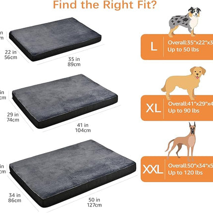 Amazon Basics Dog Bed with Cooling Gel Memory Foam, Pressure-Relief Support for Dogs up to 50lbs, Non-Slip Bottom, Machine Washable Cover, Large Sized (35" x 22"), Grey