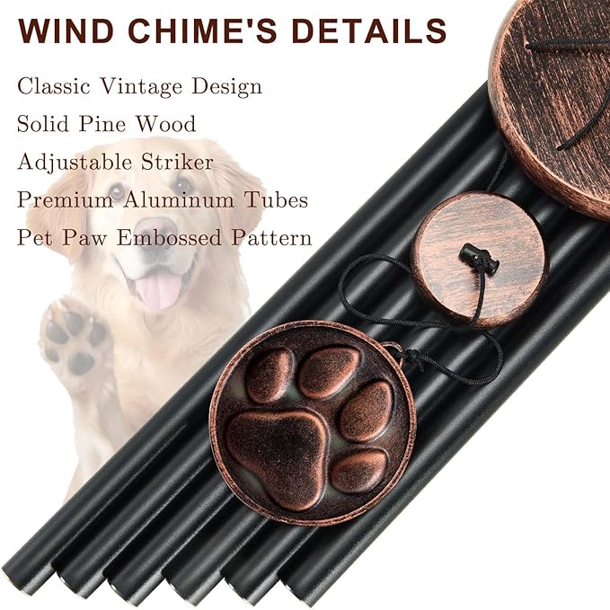 Dog Memorial Gifts, 32" Pet Memorial Wind Chimes for Loss of Dogs, Pet Loss Passing Away Remembrance Sympathy Bereavement Gift, DogPaw Vintage Wind Chime for Outside (DIY 32" Pet Memorial)