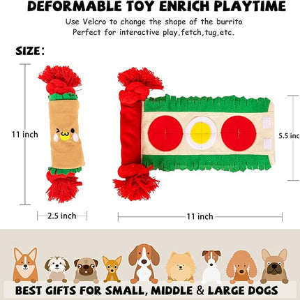 Dog Puzzle Snuffle Mat Toys, Squeaky Enrichment Rope Crinkle Treat Dispensing Tug Toy for Small Medium Large Dog, Boredom and Mental Stimulation Toy, Burrito