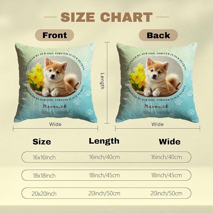 Personalized Pet Memorial Throw Pillow with Photo, Custom Pet Memorial Gifts for Dogs Cats, Loss of Dog Sympathy Gift Dog Bereavement Remembrance Picture Pillow