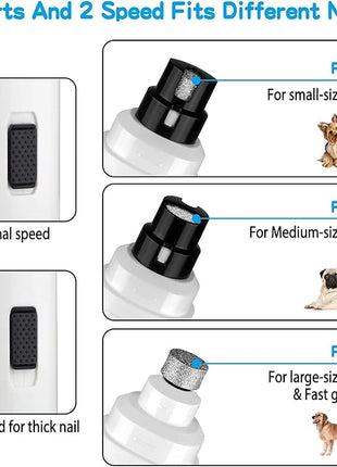 Casfuy Dog Nail Grinder Upgraded - Professional 2-Speed Electric Rechargeable Pet Nail Trimmer Painless Paws Grooming & Smoothing for Small Medium Large Dogs & Cats (White)