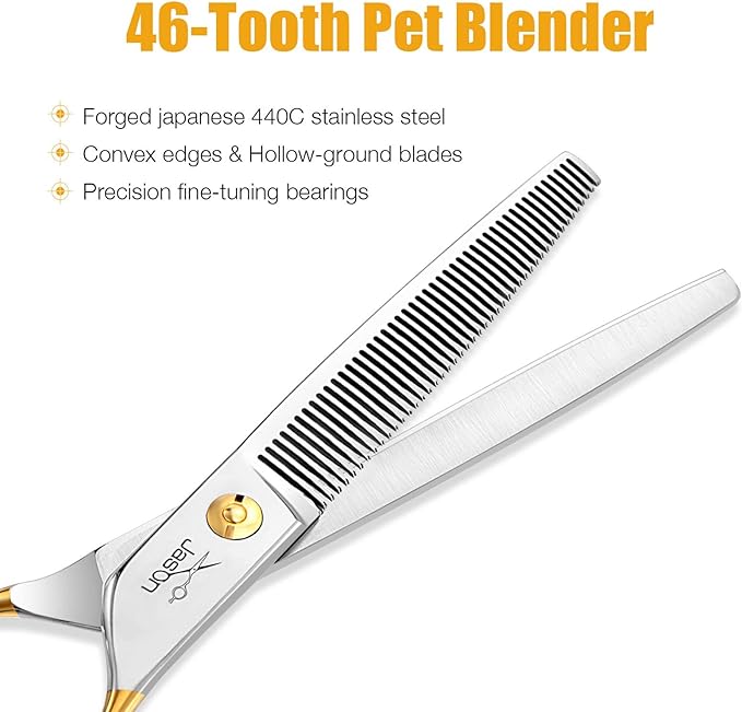 JASON 7.5" Thinning Shears for Dogs 40-Teeth Dog Grooming Blending Shear Professional Pet Thinners Blender Scissors Trimming Kit for Groomers