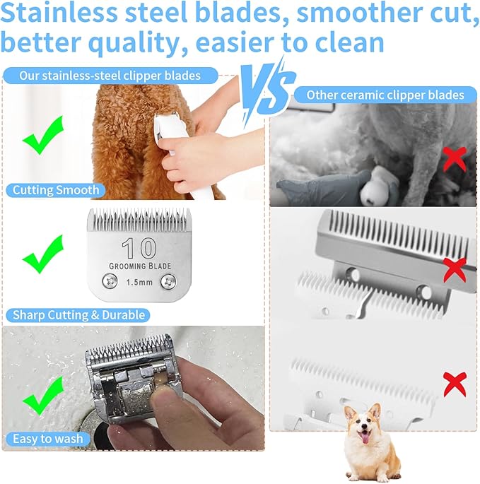 Size 10+30+40+7FC+5FC+4F+3-3/4FC Detachable Dog Grooming Blades, Compatible with Andis, Oster A5, Wahl KM10 Series Clippers, Silver (7 Packs)