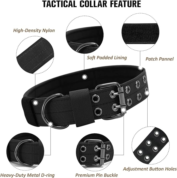 Tactical Dog Collar Military Adjustable Dog Collars Soft Nylon Training Collar with Patch Heavy Duty Metal Buckle Collars for Medium Large Dogs (Light Pink, XL)