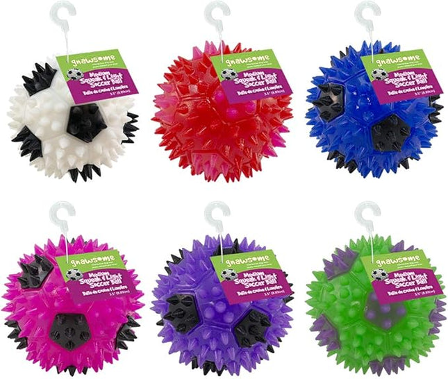 Gnawsome 3.5” Squeak & Light Soccer Ball Dog Toy - Medium, Cleans Teeth and Promotes Dental and Gum Health for Your Pet, Colors will vary
