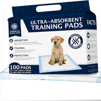 American Kennel Club Puppy Training Pads with Ultra Absorbent Quick Dry Gel – 22 x 22 Pee Pads for Dogs - 100 Count (Unscented)